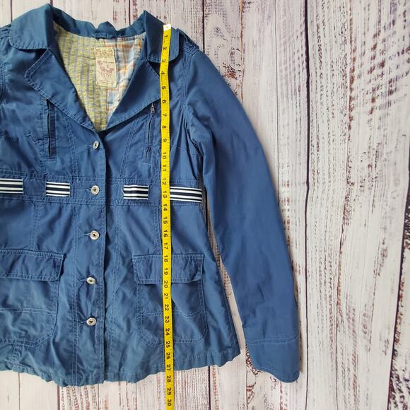 Free People Utility Trench Coat Sz 8 Steel Blue Lightweight Chore Style Jacket - Picture 10 of 12